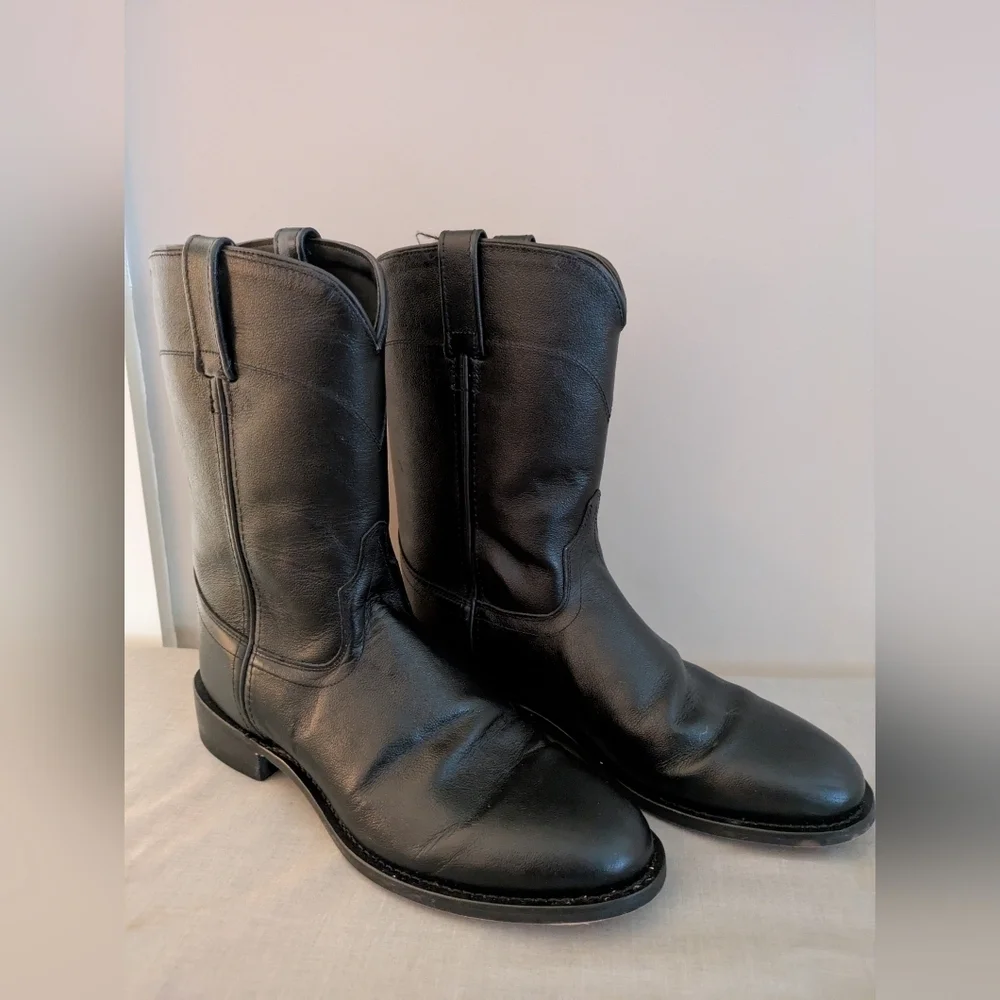 Old West Black Leather Boots 10 Mens